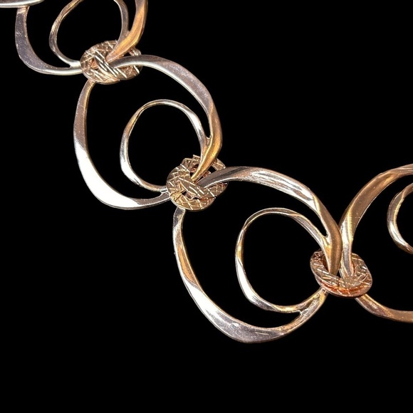 Rose Gold Geometric Shaped Links Attached By Rose Gold Imprinted Disks Necklace - Picture 4 of 12